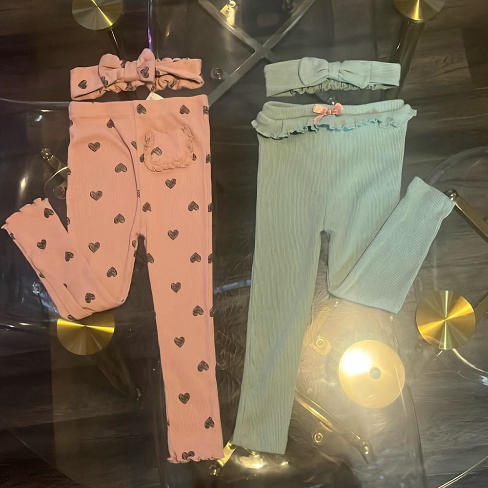 2T toddler girl leggings with headband set